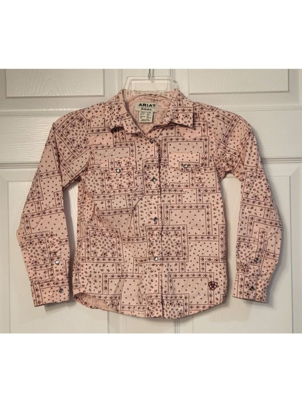 Ariat Youth Long Sleeve Pearl Snap Pink Shirt SZ XS/7 Western Rodeo Cowgirl